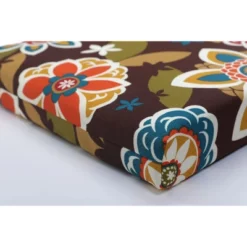 Outdoor Bench Cushion - Brown/Turquoise Floral - Pillow Perfect