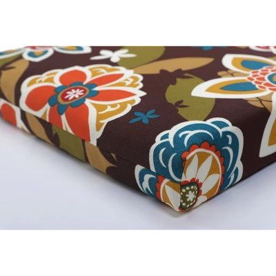 Outdoor Bench Cushion - Brown/Turquoise Floral - Pillow Perfect 3 Outdoor Bench Cushion - Brown/Turquoise Floral - Pillow Perfect