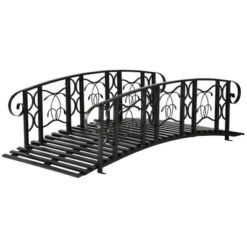 Outsunny 6' Metal Arch Backyard Garden Bridge With 660 Lbs. Weight Capacity, Safety Siderails, Vine Motifs For Backyard Creek, Stream, Pond, Black -Garden Furniture Discounts GUEST d54e80a4 28ec 4a3a 9557 99efafc0288d