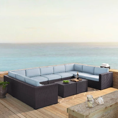 Biscayne 7pc Outdoor Wicker Sectional Set With 2 Coffee Tables - Mist - Crosley 3 Biscayne 7pc Outdoor Wicker Sectional Set With 2 Coffee Tables - Mist - Crosley