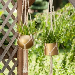 Macrame Hanging Planter With Gold Metal Planter Pot - Foreside Home & Garden -Garden Furniture Discounts GUEST d6909e0b 3831 445c 9c56 c6090b5cc8c0