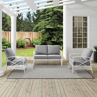3pc Kaplan Outdoor Steel Conversation Set Gray/White - Crosley 4 3pc Kaplan Outdoor Steel Conversation Set Gray/White - Crosley - Image 2