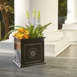 Southern Patio CMX-042426 Colony 16 Inch Square Resin Ceramic Indoor Outdoor Garden Box Planter Pot For Flowers, Herbs, Vegetables, And Plants, Black -Garden Furniture Discounts GUEST d7cbfd8d 7391 445c 85db f94a8f5b877a