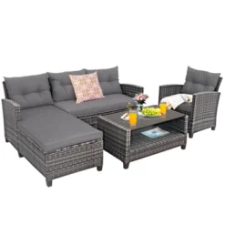 Tangkula 4PCS Patio Rattan Furniture Set Outdoor Wicker Sofa Loveseat Set W/Extra Cushion Gray -Garden Furniture Discounts GUEST d82c851c 6944 4b81 b5fb 552749f100b0