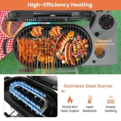 Costway Portable Propane Grill Folding Gas Grill Griddle With Wheels & Side Shelf -Garden Furniture Discounts GUEST d8c000bf 7182 4001 beae 6f0287a5d536