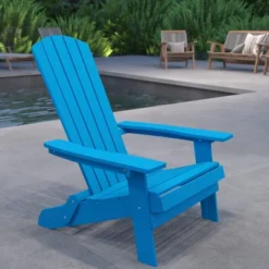 Merrick Lane Poly Resin Folding Adirondack Lounge Chair - All-Weather Indoor/Outdoor Patio Chair