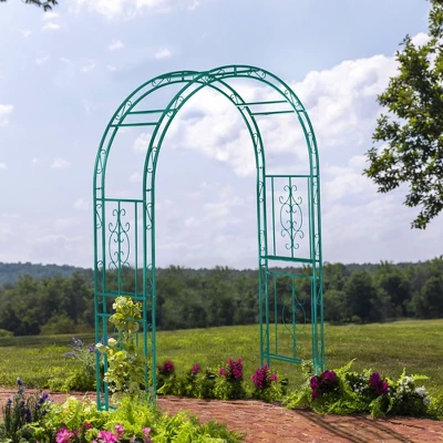 Evergreen Montebello Iron Garden Arbor, Coastal Blue- 53 X 84 X 23 Inches Fade And Weather Resistant Outdoor Decor 4 Evergreen Montebello Iron Garden Arbor, Coastal Blue- 53 X 84 X 23 Inches Fade And Weather Resistant Outdoor Decor - Image 2
