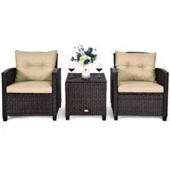 Costway 3PCS Patio Rattan Furniture Set Cushioned Conversation Set Sofa -Garden Furniture Discounts GUEST da218771 bc88 4293 9515 853c5f80d6ab
