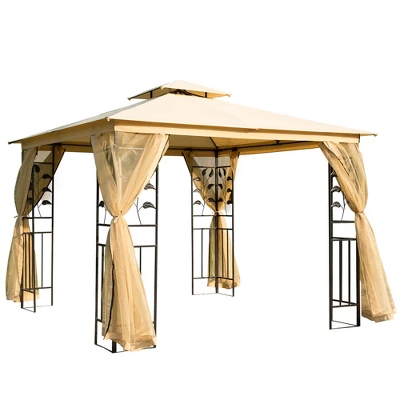 Outsunny 10' X 10' Outdoor Patio Gazebo Canopy With 2-Tier Polyester Roof, Mesh Netting Sidewalls, And Steel Frame 8 Outsunny 10' X 10' Outdoor Patio Gazebo Canopy With 2-Tier Polyester Roof, Mesh Netting Sidewalls, And Steel Frame - Image 6