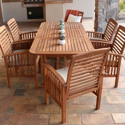 7pc Acacia Wood Patio Dining Set With Cushions - Saracina Home 3 7pc Acacia Wood Patio Dining Set With Cushions - Saracina Home