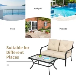 Costway 2 PCS Patio Loveseat With Coffee Table Outdoor Sofa Bench With Cushions -Garden Furniture Discounts GUEST dcba2d5b 855d 411d b88c 1696cb5c5214