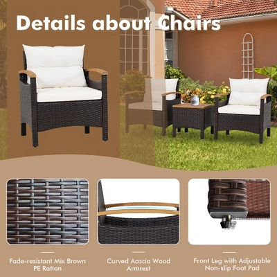 Tangkula 3PCS Patio PE Rattan Conversation Furniture Set Bistro Set Acacia Wood Tabletop 9 Tangkula 3PCS Patio PE Rattan Conversation Furniture Set Bistro Set Acacia Wood Tabletop - Image 7