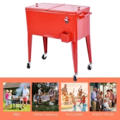 Costway Red Outdoor Patio 80 Quart Cooler Cart Ice Beer Beverage Chest Party Portable -Garden Furniture Discounts GUEST dd53c3c8 f311 4f39 8eed 053c2f6a6d82