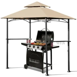 Costway 8' X 5' Outdoor Patio Barbecue Grill Gazebo W/ LED Lights 2-Tier Canopy Top Tan -Garden Furniture Discounts GUEST dd7052fa ead4 4a30 baeb 9b42e7892d46