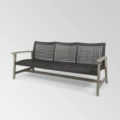 Hampton Wood & Wicker Sofa - Light Gray/Black - Christopher Knight Home -Garden Furniture Discounts GUEST dd884e1e bd2b 4307 91f1 a07d252e9507