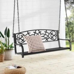 Costway 2-Person Metal Outdoor Porch Swing Hanging Patio Bench 485 Lbs Capacity BlackBrown -Garden Furniture Discounts GUEST dd9415d1 0871 45f6 b13d 043698590178