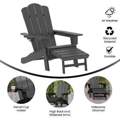 Emma And Oliver Adirondack Chair With Cup Holder And Pull Out Ottoman, All-Weather HDPE Indoor/Outdoor Lounge Chair 7 Emma And Oliver Adirondack Chair With Cup Holder And Pull Out Ottoman, All-Weather HDPE Indoor/Outdoor Lounge Chair - Image 5