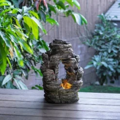 14" Layered Rock Fountain Brown - Alpine Corporation