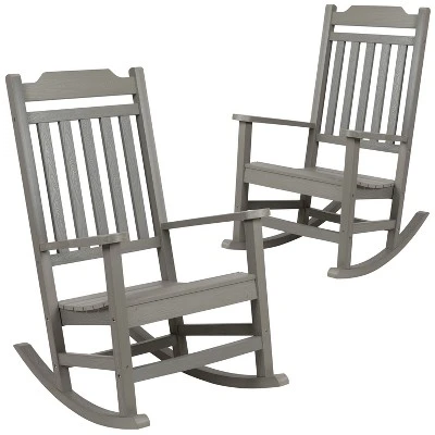 Flash Furniture Set Of 2 Winston All-Weather Faux Wood Rocking Chair 13 Flash Furniture Set Of 2 Winston All-Weather Faux Wood Rocking Chair - Image 11