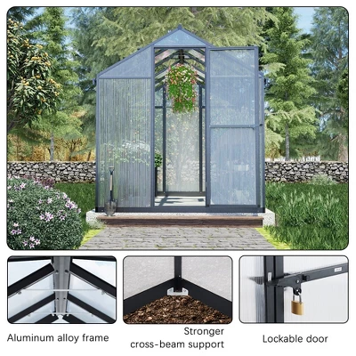 Aoodor Walk-In Greenhouse Polycarbonate Panel Hobby Greenhouses With Aluminum Frame Heavy Duty 5 Aoodor Walk-In Greenhouse Polycarbonate Panel Hobby Greenhouses With Aluminum Frame Heavy Duty - Image 3