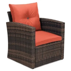 6pc Wicker Outdoor Conversation Set With Cushions - Orange - EDYO LIVING -Garden Furniture Discounts GUEST e0217f03 7c21 4a9a b0ac f872ef404259