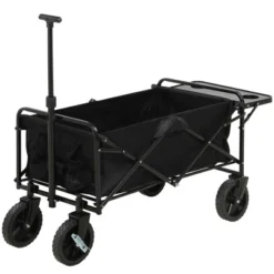 Outsunny Collapsible Wagon, Graden Carts With Wheels, Adjustable Handle, Folding Table And Cup Holders, Black -Garden Furniture Discounts GUEST e20270dc 11e0 44fc bf30 9d5e8bcd0496