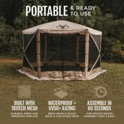 Gazelle Tents G6 8 Person 12' X 12' Pop Up 6 Sided Portable Hub Gazebo Screen Canopy Tent With Large Main Door, Wind Panels, And Screens, Desert Sand -Garden Furniture Discounts GUEST e3287fba 5a4e 40ca bdfb d15c5fd65a69