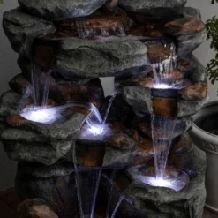 54" Resin 5-Tier Rock Fountain With LED Lights Dark Brown - Alpine Corporation -Garden Furniture Discounts GUEST e34104da c06f 4416 b1b5 126962191b0c