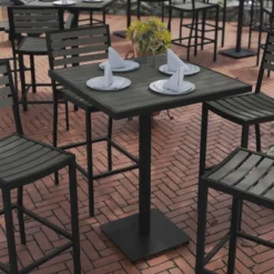 Flash Furniture Lark Commercial Grade 32" Square Outdoor Bar Height Table With Poly Resin Slats