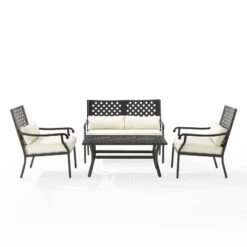 4pc Alistair Outdoor Steel Conversation Set Creme/Matte Black - Crosley -Garden Furniture Discounts GUEST e45e6b22 c544 4c1e 9af6 54cd4ff082e2