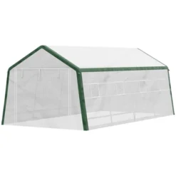 Outsunny 19.7' X 9.8' X 7.9' Outdoor Walk-in Greenhouse, Hot House With Mesh Windows, Bottom Vent, Zippered Door, PE Cover, Steel Frame, White -Garden Furniture Discounts GUEST e4bfe282 049b 4956 ad5b 3445e71a4c48