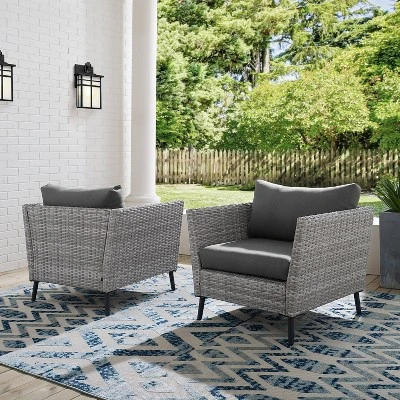 Richland 2pk Outdoor Wicker Armchairs - Charcoal - Crosley 3 Richland 2pk Outdoor Wicker Armchairs - Charcoal - Crosley