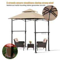 Costway 8' X 5' Outdoor Patio Barbecue Grill Gazebo W/ LED Lights 2-Tier Canopy Top Tan -Garden Furniture Discounts GUEST e65e9a34 91a4 4587 af5f 63f219030b2f
