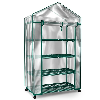 Nature Spring Greenhouse With 4 Shelves, PVC Cover, And Removable Locking Wheels - 19.3" X 63.3" 8 Nature Spring Greenhouse With 4 Shelves, PVC Cover, And Removable Locking Wheels - 19.3" X 63.3" - Image 6