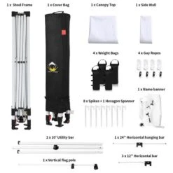 Crown Shades 10' X 10' Base Pop-Up Canopy Polyester Adjustable Legs Instant Folding Canopy Tent With Sidewall And Carry Bag, White -Garden Furniture Discounts GUEST e7671eab f386 449b 8a8f cd99dda420c5