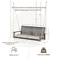 Tangkula 2-Seat Rattan Porch Swing Chair Outdoor Wicker Swing Bench W/ Seat Cushion -Garden Furniture Discounts GUEST e7cd302c 553c 4a84 94d4 bfb305d95cdc
