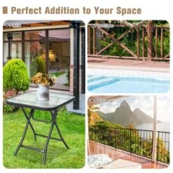 Costway Patio Folding Square Glass Side Table Bistro Coffee Table Plant Stand -Garden Furniture Discounts GUEST e7f7e6a7 c02f 4229 90c8 103e562724c7