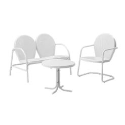 Griffith 3pc Outdoor Conversation Set With Loveseat, Arm Chair & Accent Table - White - Crosley -Garden Furniture Discounts GUEST e834e7f3 99e8 4601 9d36 49e185a5868d