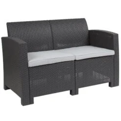 Merrick Lane Outdoor Furniture Resin Loveseat Faux Rattan Wicker Pattern 2-Seat Loveseat With All-Weather Cushions -Garden Furniture Discounts GUEST e907d9c3 5379 4759 9f43 78ec87c959e9