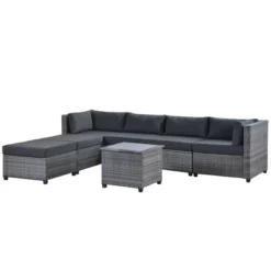 7pc Outdoor Set With Rattan Sofa & Cushions - Gray - GODEER -Garden Furniture Discounts GUEST eb9c896c 40de 44ee 95f8 bba2fb2324e5