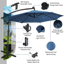 Costway 10FT Patio Offset Umbrella Solar Powered LED 360Degree Rotation Aluminum Blue -Garden Furniture Discounts GUEST ebdbc90a 1b4d 49f0 9bc2 4e127caa34bd