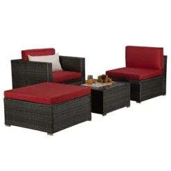 4pc Outdoor Wicker Conversation Set - Red/Brown - GODEER -Garden Furniture Discounts GUEST ec339bd2 b127 4735 b8bc 4ceca8a91ae5