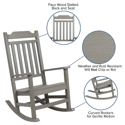 Flash Furniture Set Of 2 Winston All-Weather Faux Wood Rocking Chair 5 Flash Furniture Set Of 2 Winston All-Weather Faux Wood Rocking Chair - Image 3