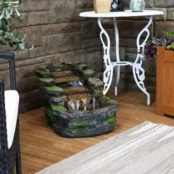 Sunnydaze Decor Sunnydaze 14"H Electric Polyresin Shale Falls Outdoor Water Fountain With LED Lights -Garden Furniture Discounts GUEST ecf632b4 d3e7 433f 9007 bf162260147a