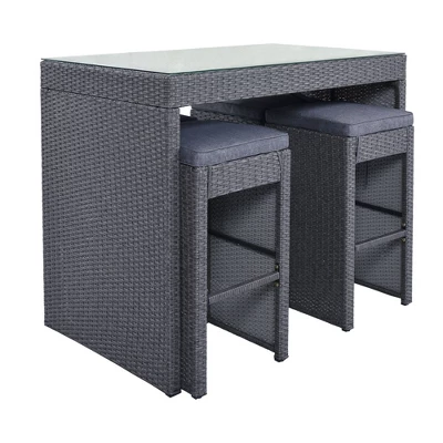5pc Outdoor Rattan Bar Set With Stools & Cushions- Gray - WELLFOR 3 5pc Outdoor Rattan Bar Set With Stools & Cushions- Gray - WELLFOR