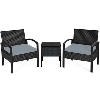 Costway 3PCS Patio Rattan Furniture Set Coffee Table Conversation Sofa Outdoor Cushioned Gray 7 Costway 3PCS Patio Rattan Furniture Set Coffee Table Conversation Sofa Outdoor Cushioned Gray - Image 5
