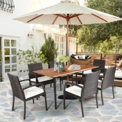 Costway 7PCS Patio Rattan Dining Set Table Top W/Umbrella Hole -Garden Furniture Discounts GUEST f38f3559 2437 421d adb9 9f3f695fe137