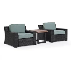Beaufort 3pc Outdoor Wicker Seating Set With Side Table - Mist - Crosley -Garden Furniture Discounts GUEST f3c534e0 c8eb 42b4 8782 d9b0061e61ee