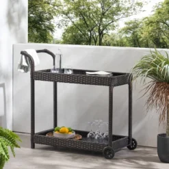 Savona Wicker Outdoor Serving Cart - Brown - Christopher Knight Home -Garden Furniture Discounts GUEST f604d357 716c 431e a7cf 70c46b895069