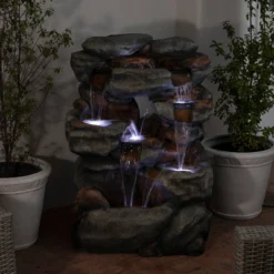 54" Resin 5-Tier Rock Fountain With LED Lights Dark Brown - Alpine Corporation -Garden Furniture Discounts GUEST f67328f9 b34a 47e1 981c 6acf22df195e
